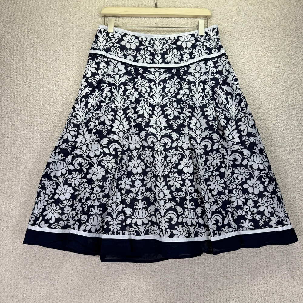 Jones New‎ York Sport A-Line Skirt Cottagecore Floral Blue White Cotton Size 8